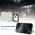Mint Wavy Checkerboard Flip Wallet Case for iPhone 17–14 – Card Holder & Kickstand – product view 5