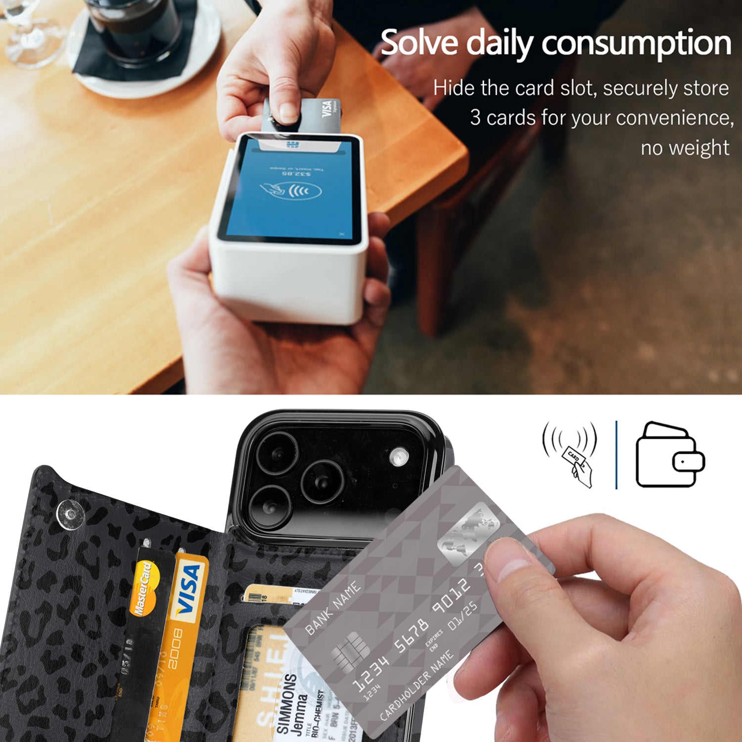 Black Leopard Flip Wallet Case for iPhone 17–14 – Card Holder & Kickstand – product image 8