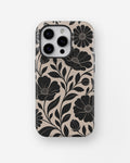 Black botanical floral MagSafe tough case for iPhone Pro models