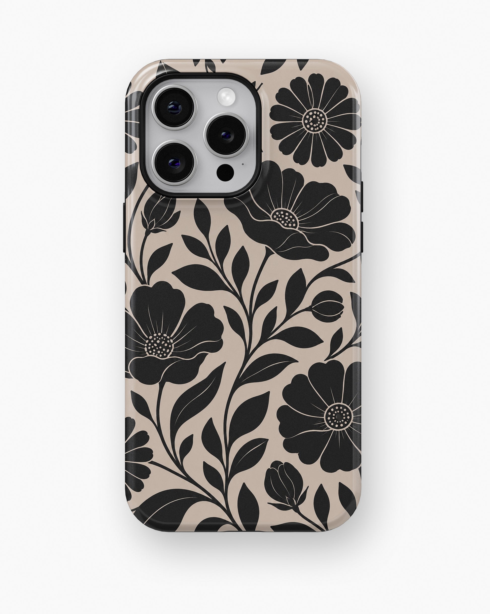Black botanical floral MagSafe tough case for iPhone Pro Max models