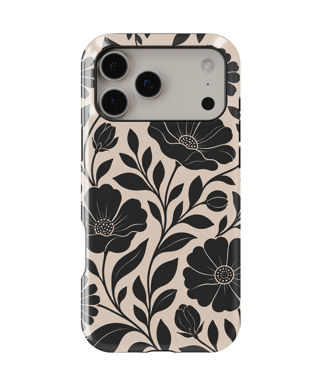 Black botanical floral MagSafe tough case for iPhone 17 Pro Max