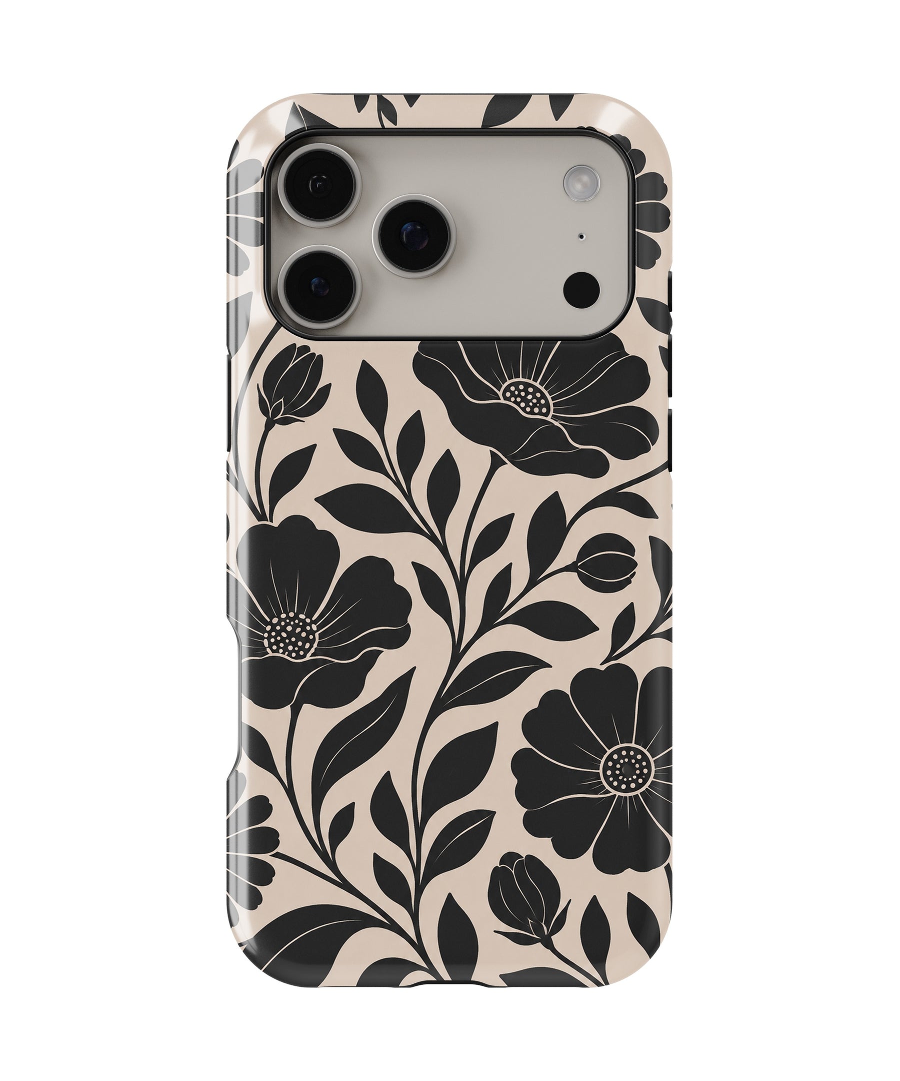 Black Botanical Floral MagSafe iPhone Tough Case – Custom Name Option