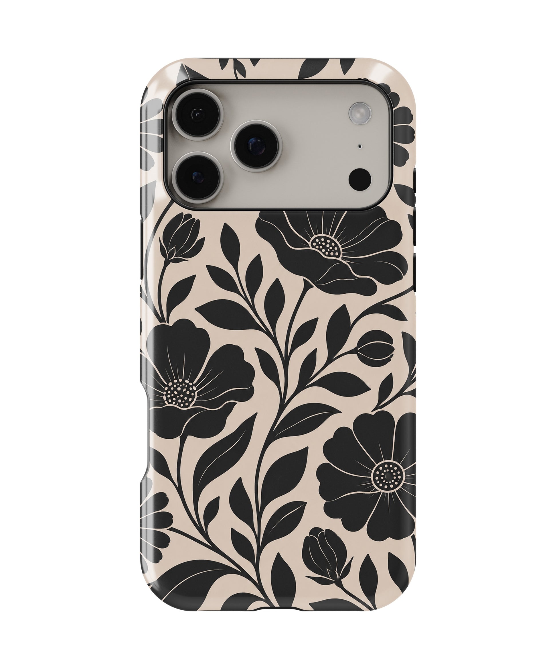 Black botanical floral MagSafe tough case for iPhone 17 Pro Max
