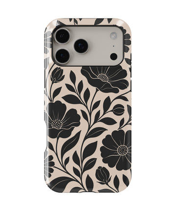 Black botanical floral MagSafe tough case for iPhone 17 Pro Max