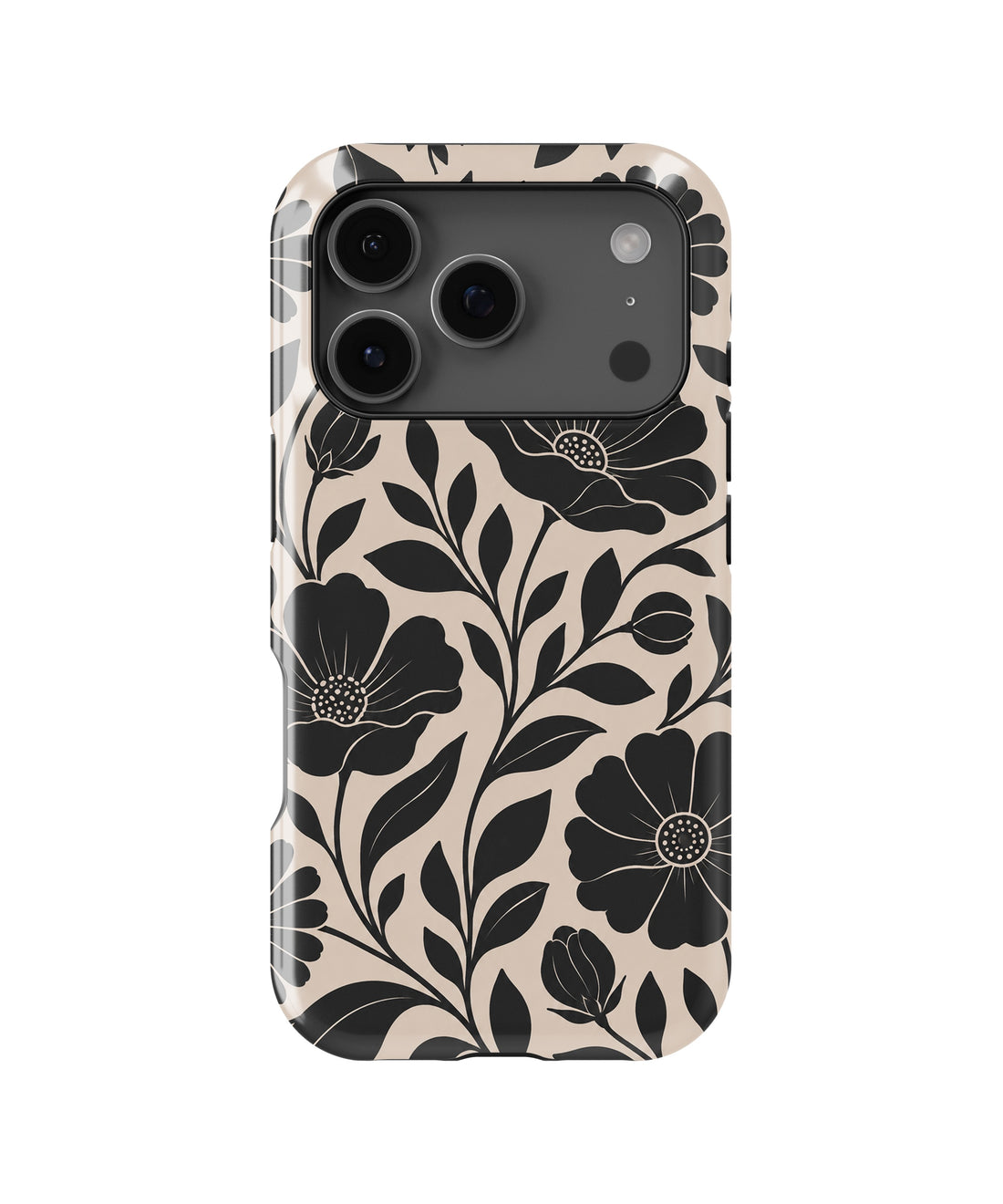 Black botanical floral MagSafe tough case for iPhone 17 Pro Max