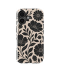Black botanical floral MagSafe tough case for iPhone 17 and iPhone 16