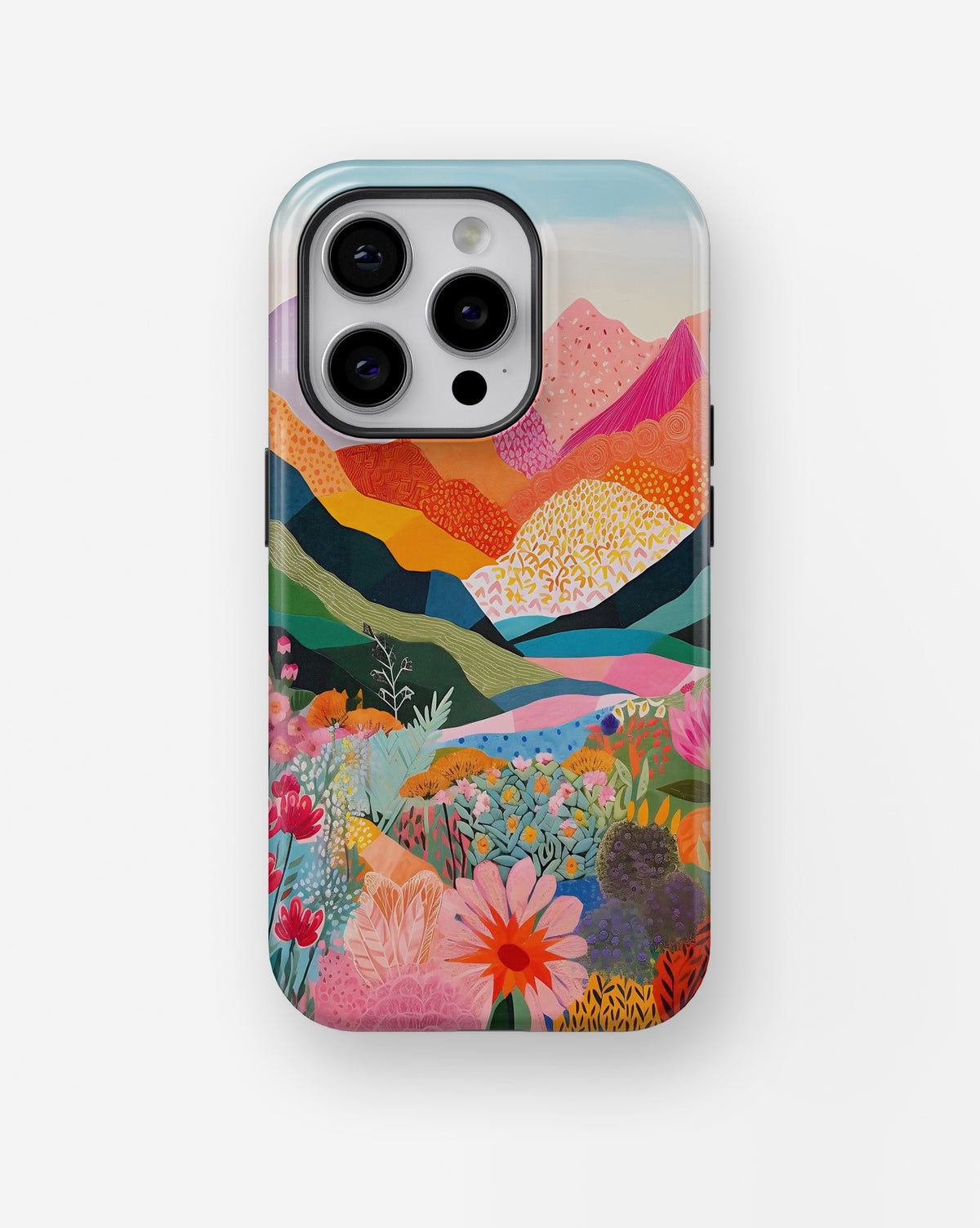 Colorful mountain garden MagSafe tough case for iPhone Pro models