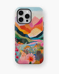 Colorful mountain garden MagSafe tough case for iPhone Pro Max models
