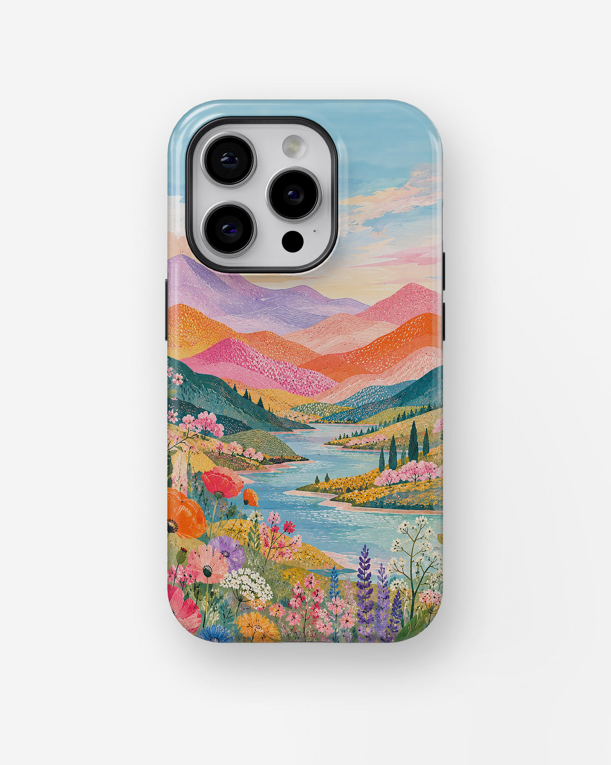 Pastel Mountain Lake Floral MagSafe iPhone Tough Case product image for iPhone Pro models