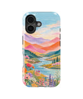Pastel Mountain Lake Floral MagSafe iPhone Tough Case product image for iPhone 17, iPhone 16, and iPhone 16 Plus