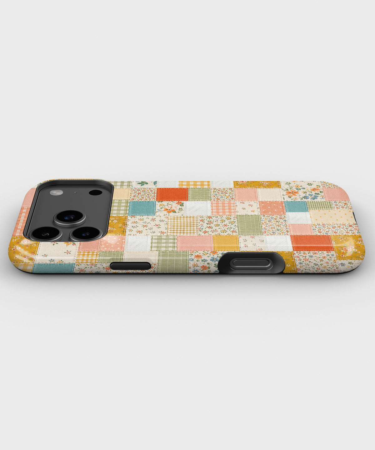 Vintage Patchwork Quilt MagSafe iPhone Tough Case low angle lifestyle product view
