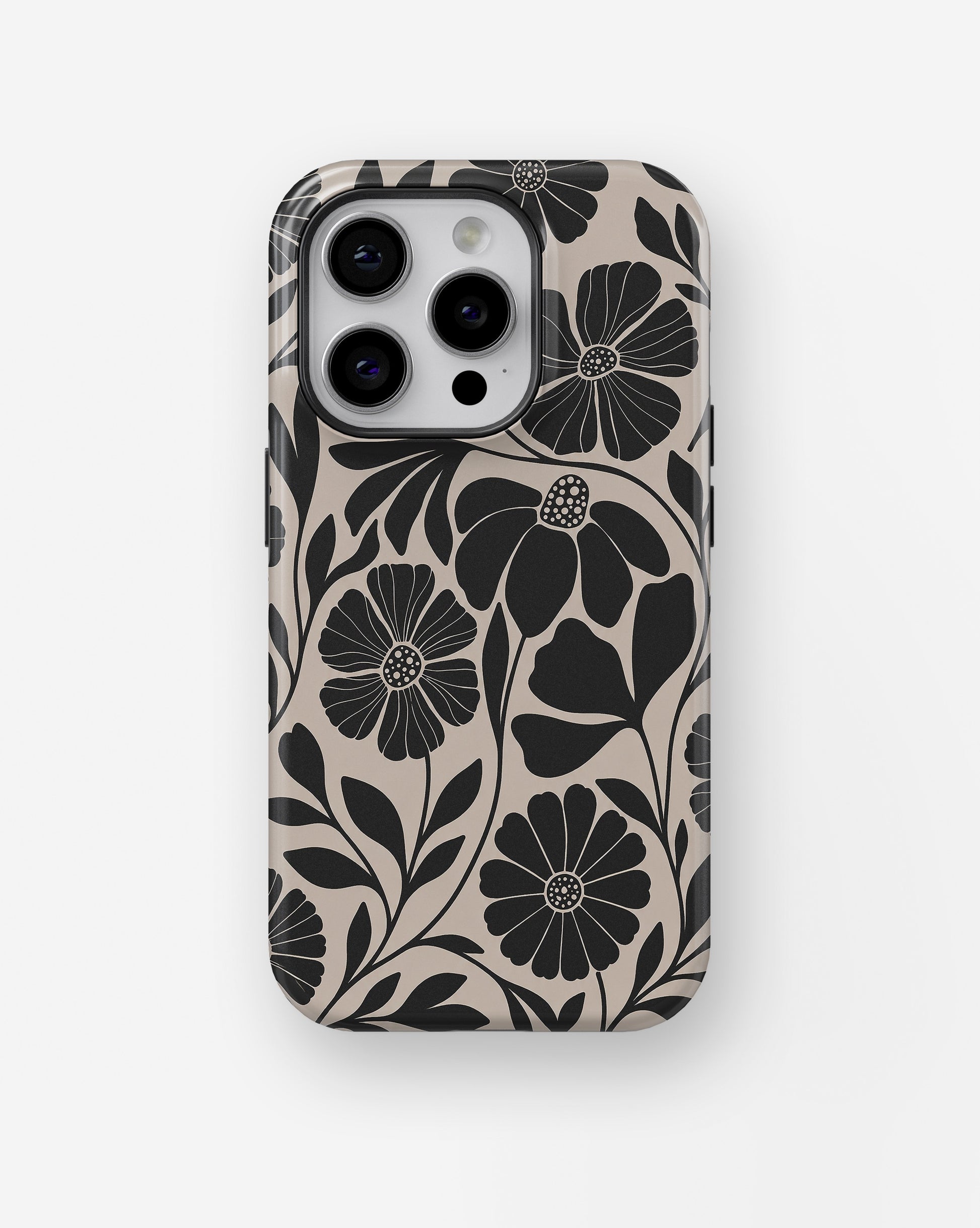 Black Cream Retro Floral MagSafe iPhone Tough Case product image for iPhone Pro models