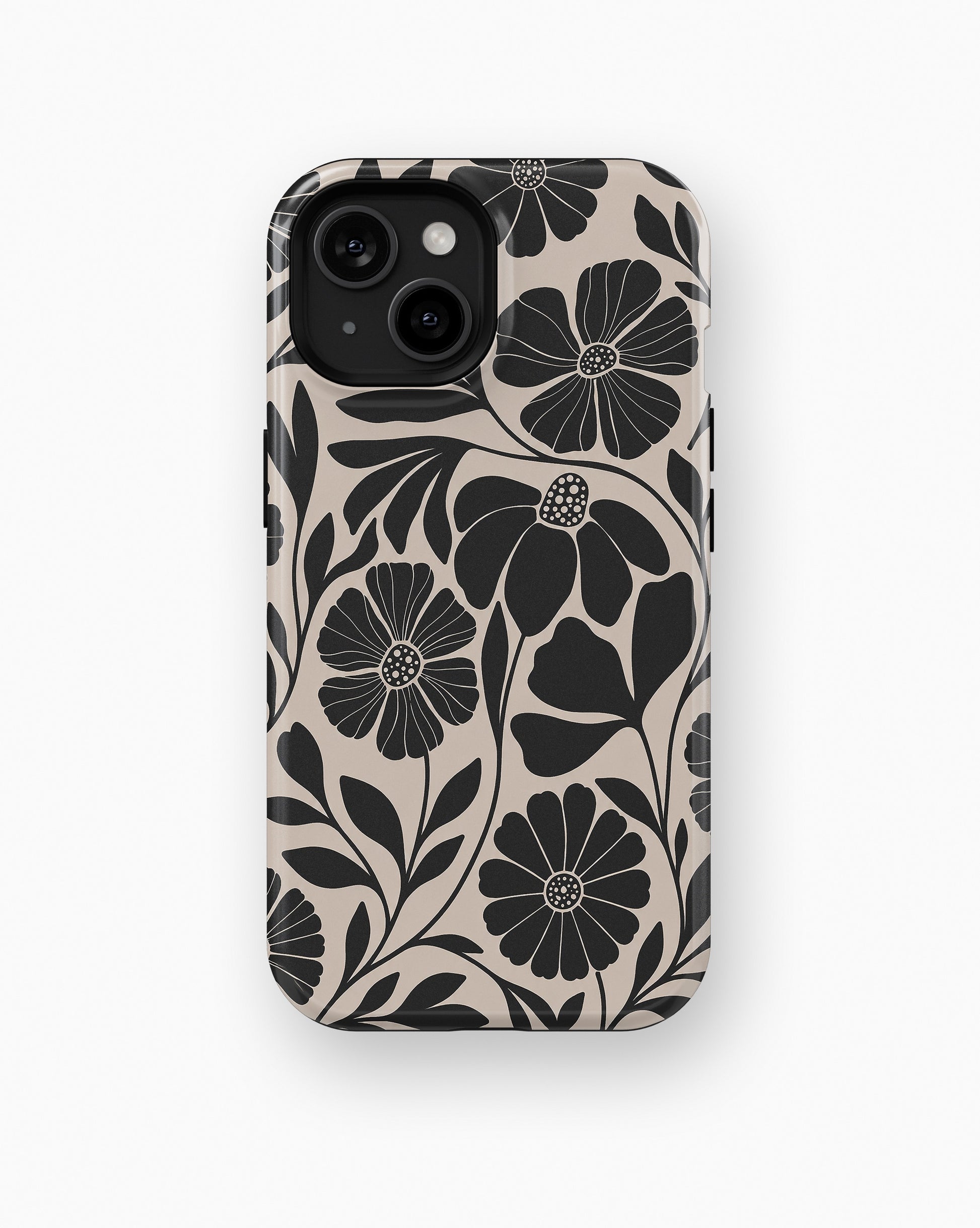 Black Cream Retro Floral MagSafe iPhone Tough Case product image for iPhone standard and Plus models