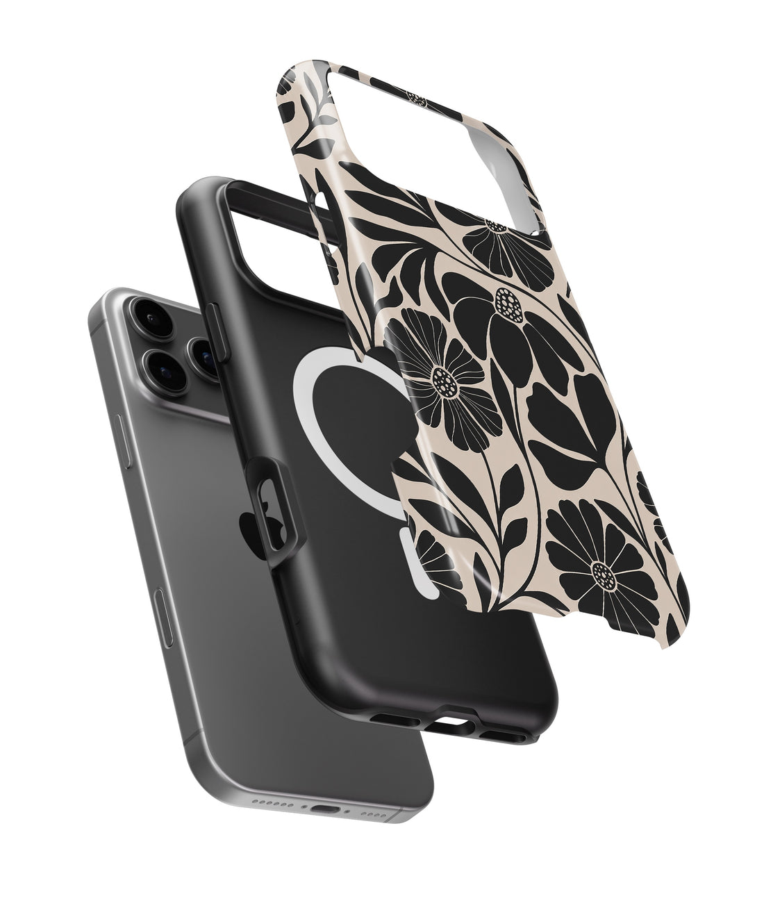 Black Cream Retro Floral MagSafe iPhone Tough Case product image for iPhone 17 Pro Max