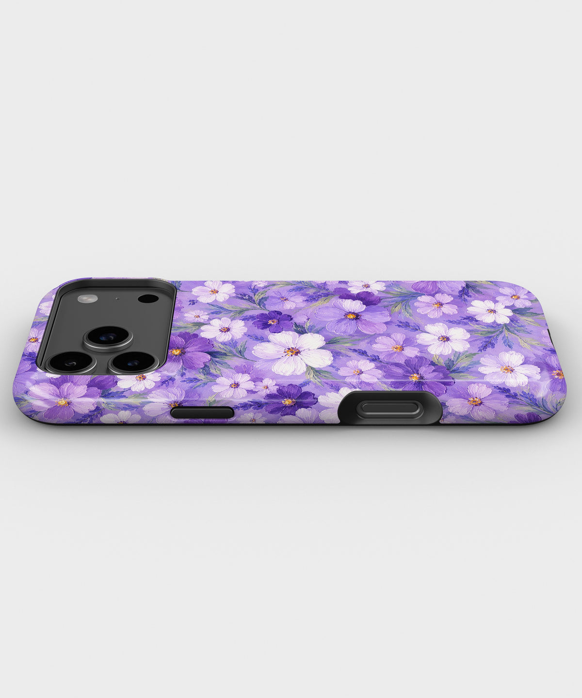 Lavender Daisy Floral MagSafe iPhone Tough Case low angle lifestyle product view