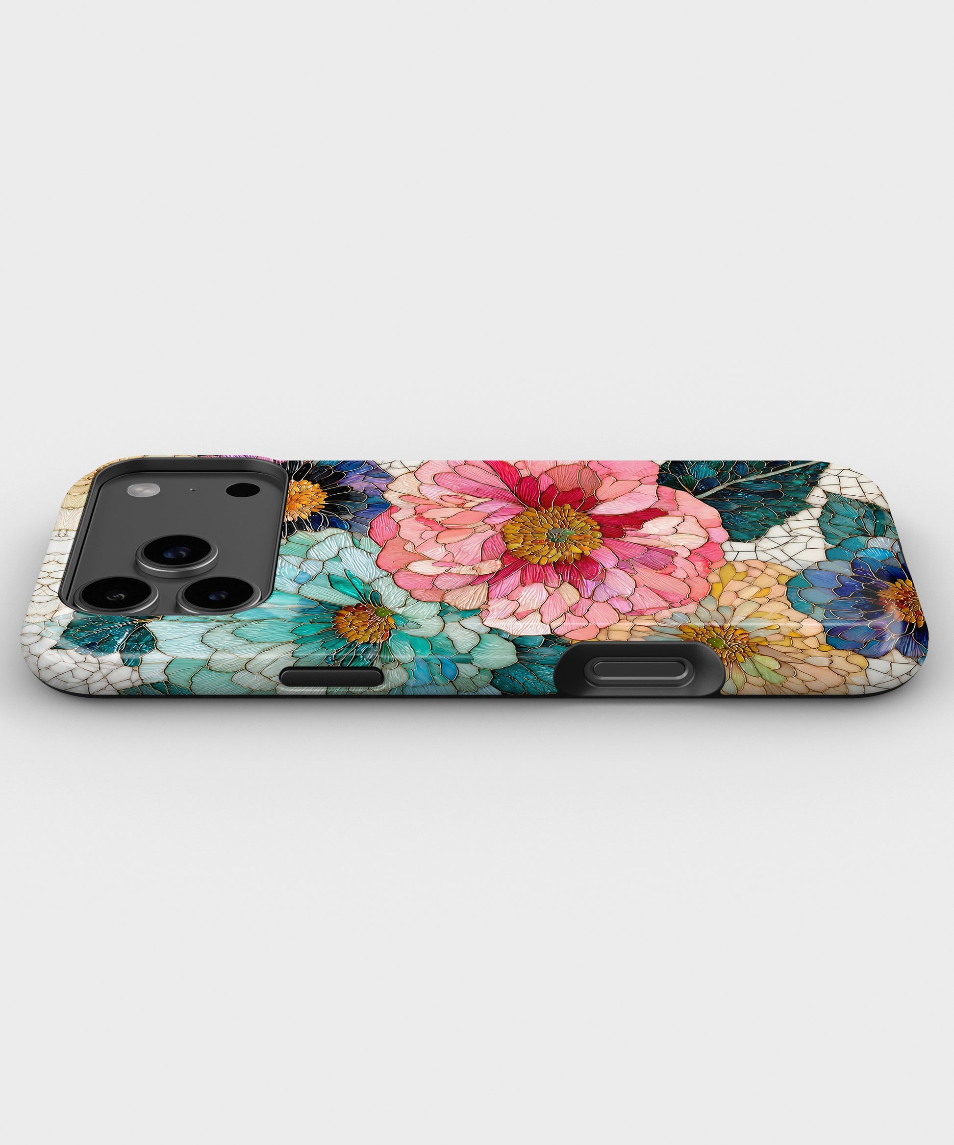 Bright Zinnia Floral MagSafe iPhone Tough Case low angle lifestyle product view