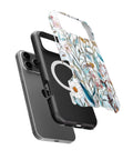 Blue Botanical Wildflower MagSafe iPhone Tough Case side and MagSafe exploded view