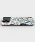Blue Botanical Wildflower MagSafe iPhone Tough Case low angle lifestyle product view