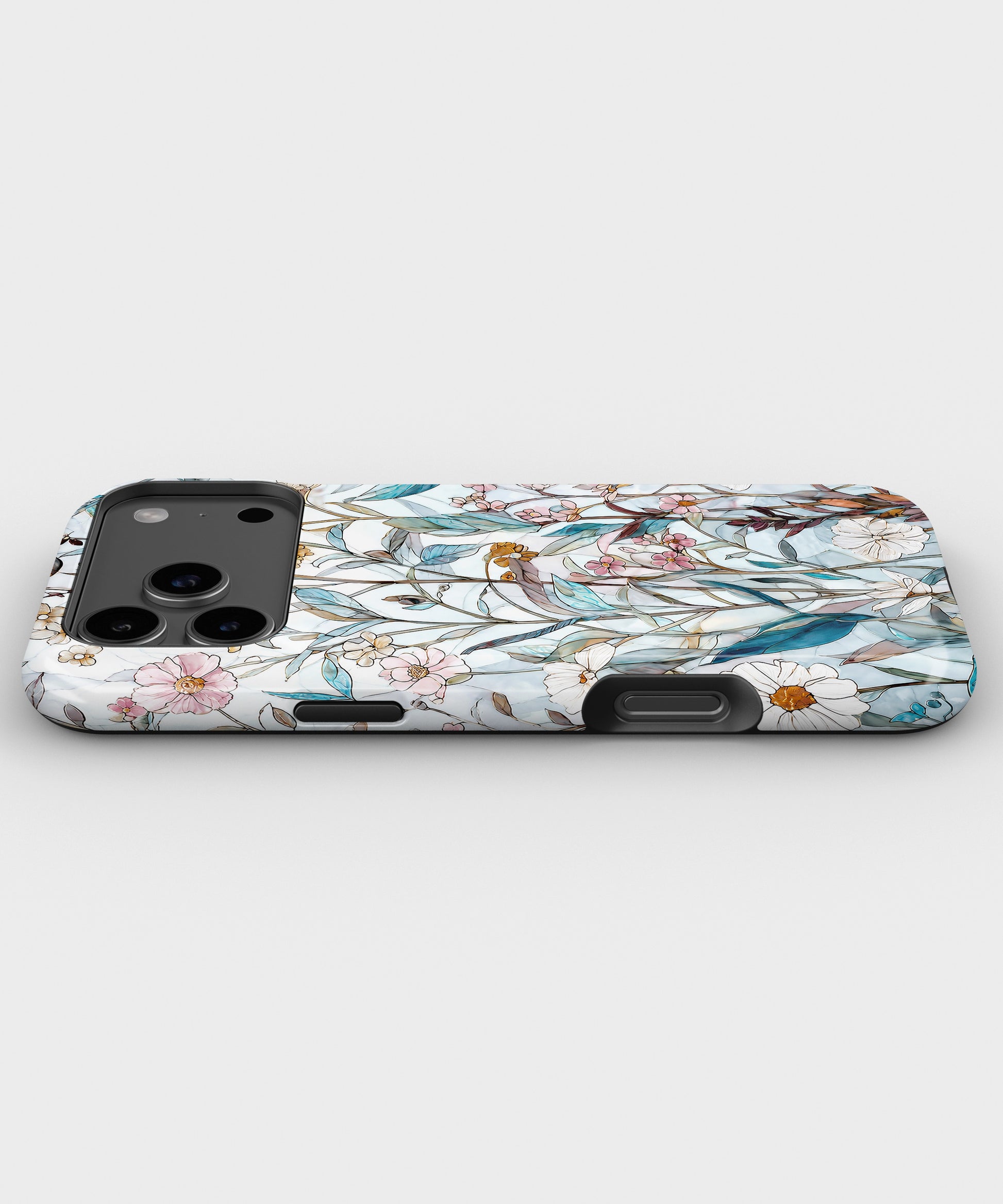 Blue Botanical Wildflower MagSafe iPhone Tough Case low angle lifestyle product view