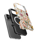 Pressed Blossom Wildflower MagSafe iPhone Tough Case side and MagSafe exploded view