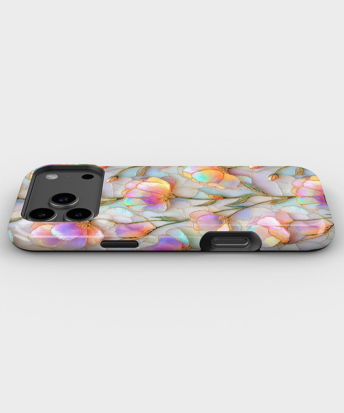 Iridescent Pastel Floral MagSafe iPhone Tough Case low angle lifestyle product view