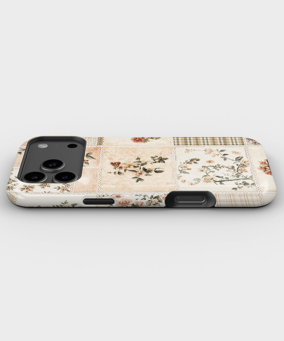 Vintage Floral Patchwork MagSafe iPhone Tough Case low angle lifestyle product view