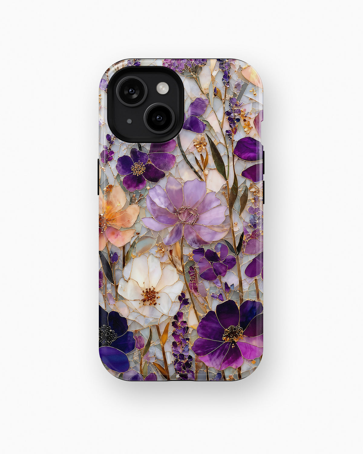 Purple Pressed Flower MagSafe iPhone Tough Case product image for iPhone standard and Plus models