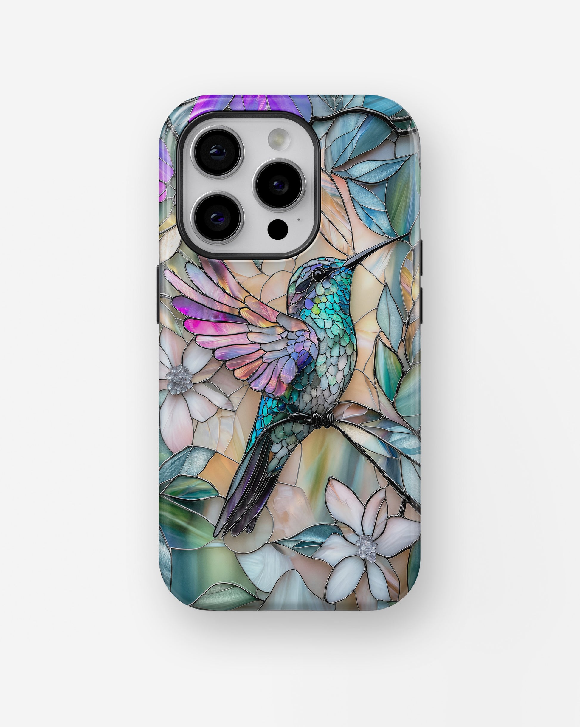 Stained Glass Hummingbird Floral MagSafe iPhone Tough Case product image for iPhone Pro models