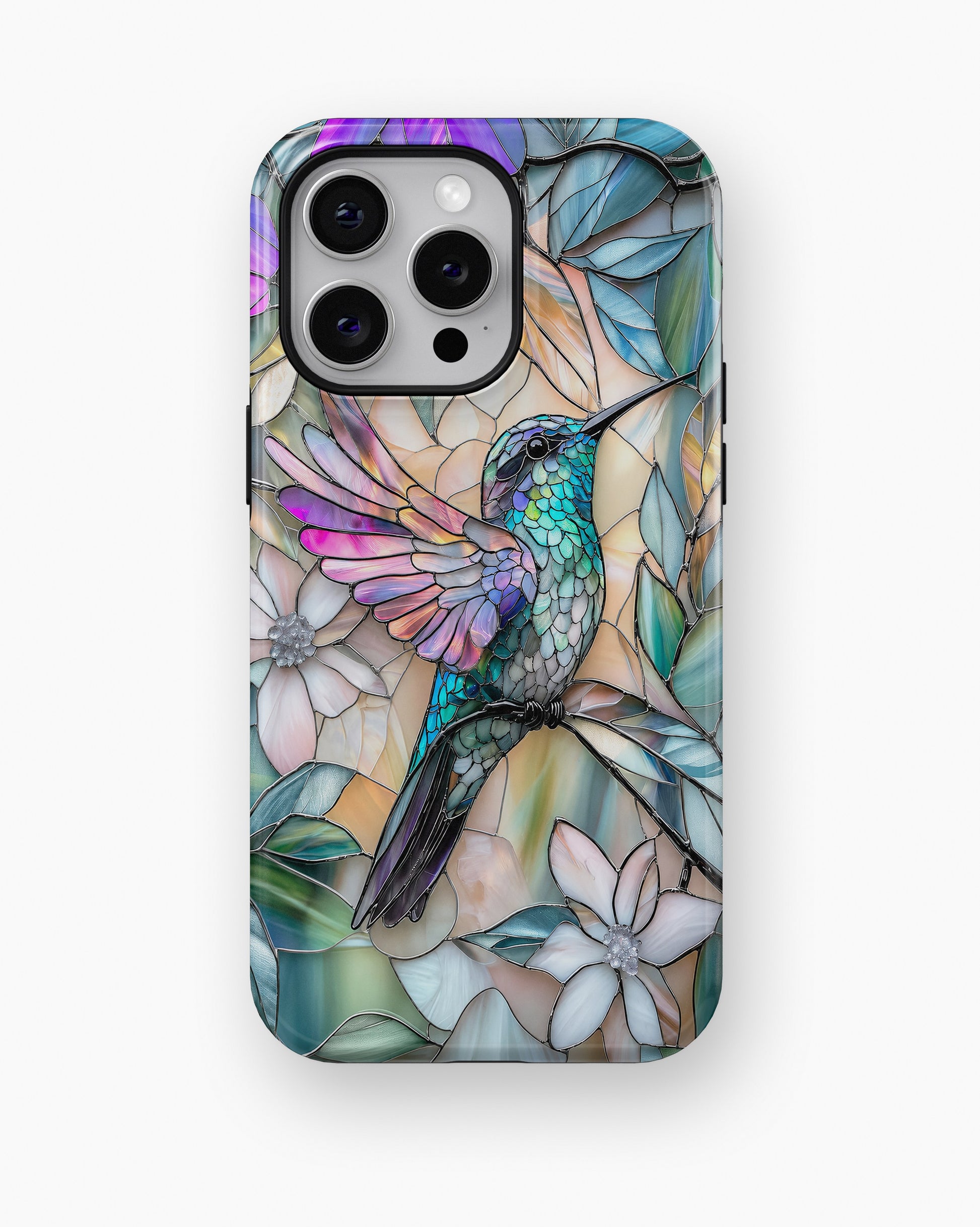 Stained Glass Hummingbird Floral MagSafe iPhone Tough Case product image for iPhone Pro Max models