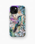 Stained Glass Hummingbird Floral MagSafe iPhone Tough Case product image for iPhone standard and Plus models