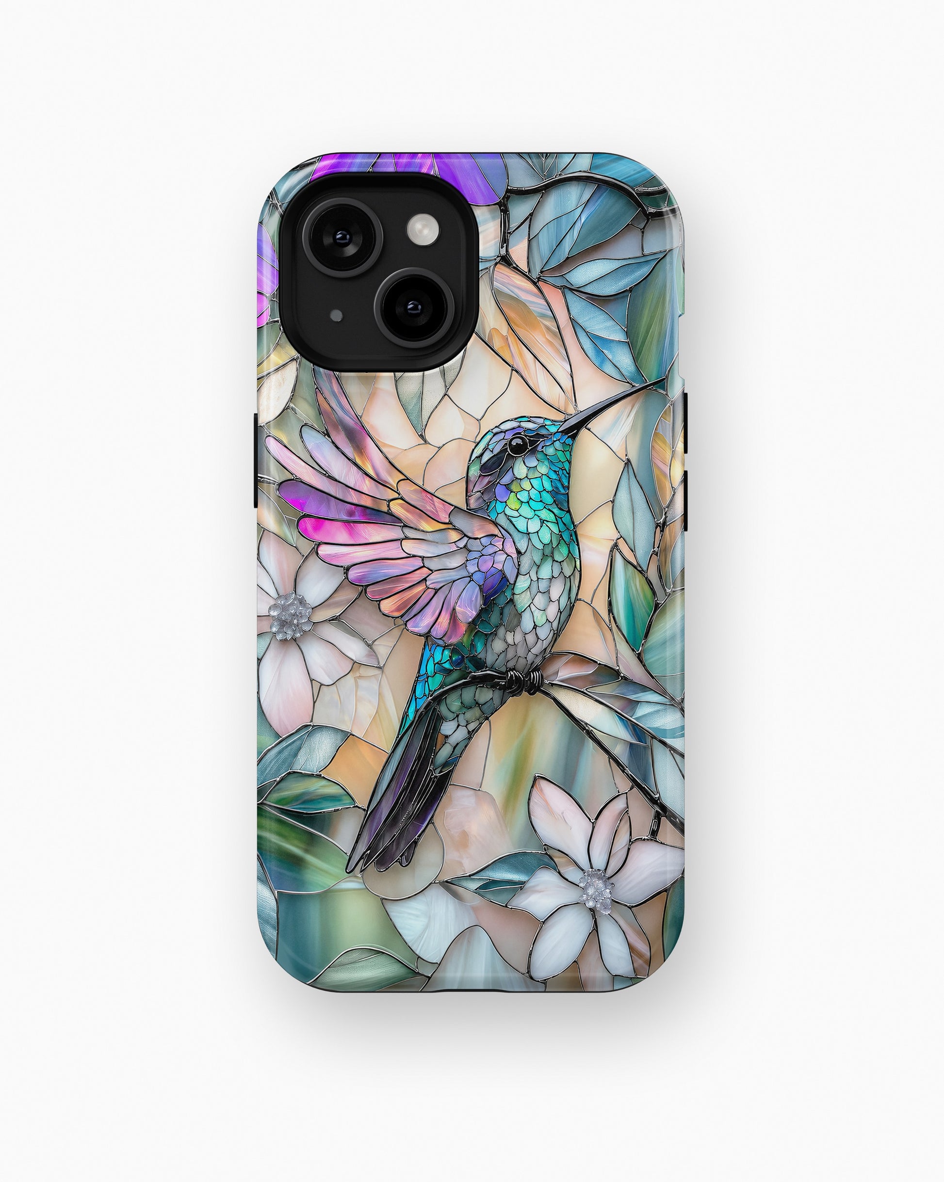Stained Glass Hummingbird Floral MagSafe iPhone Tough Case product image for iPhone standard and Plus models