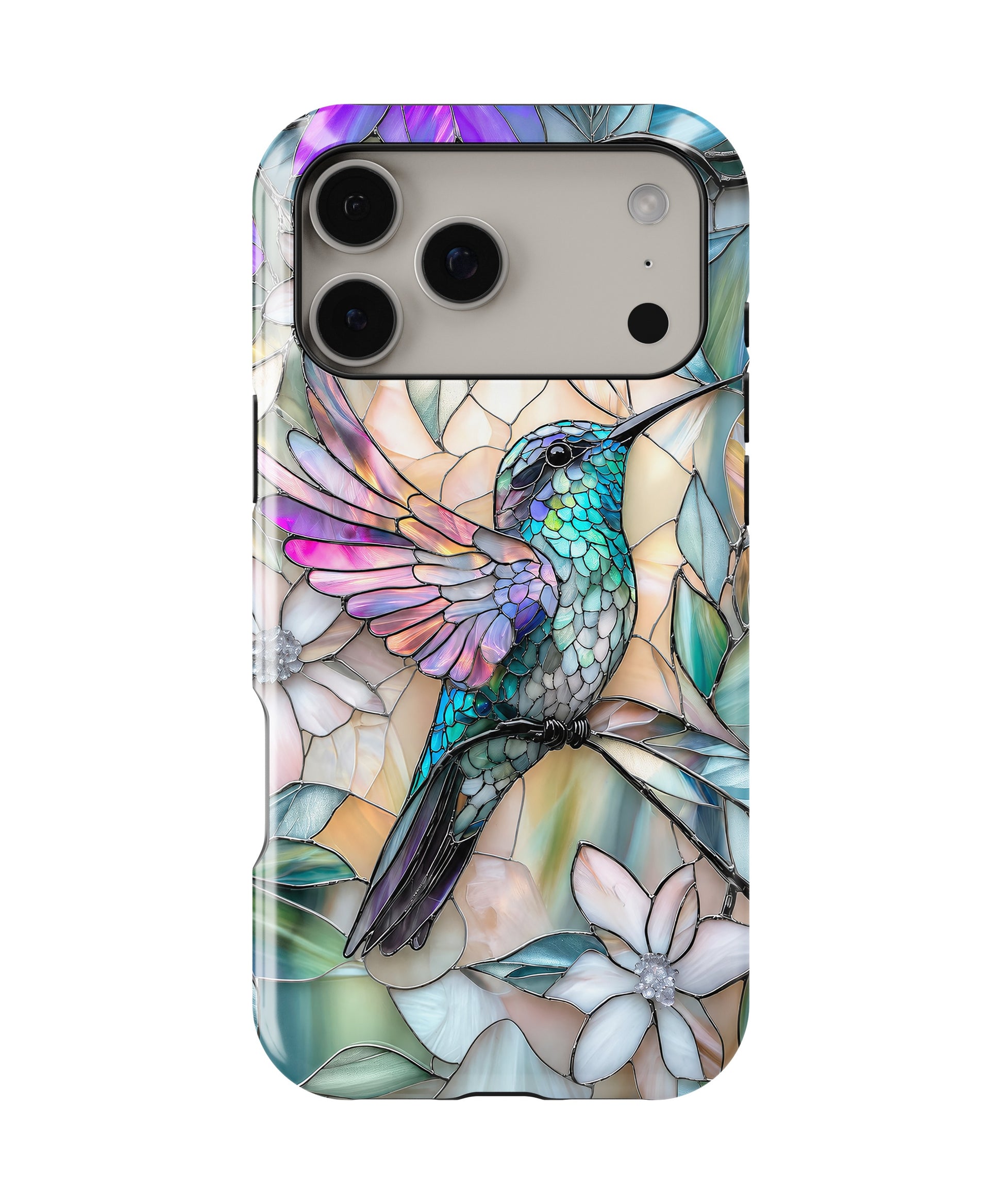 Stained Glass Hummingbird Floral MagSafe iPhone Tough Case product image for iPhone 17 Pro Max