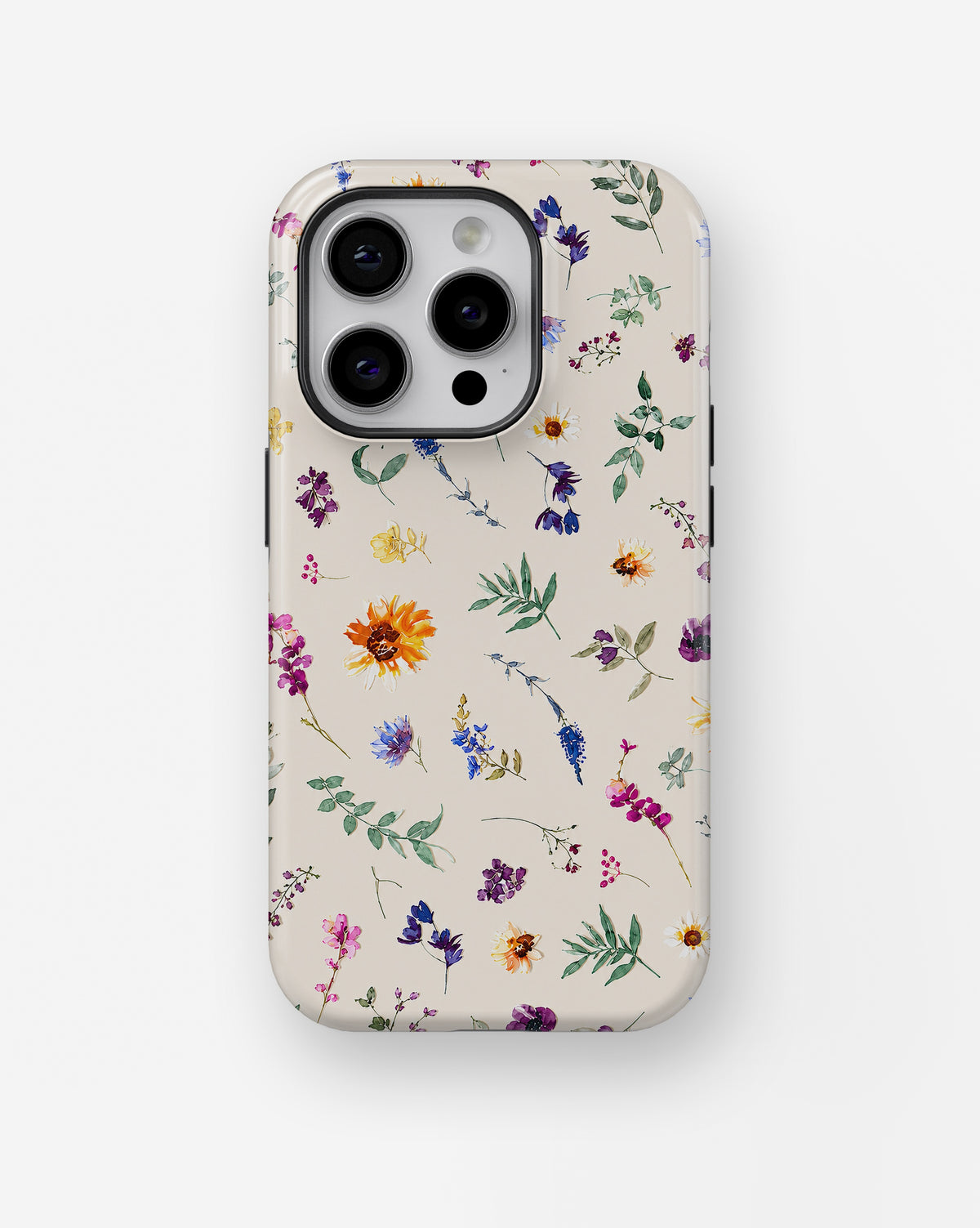 Cream watercolor wildflower bee shockproof case for iPhone Pro models