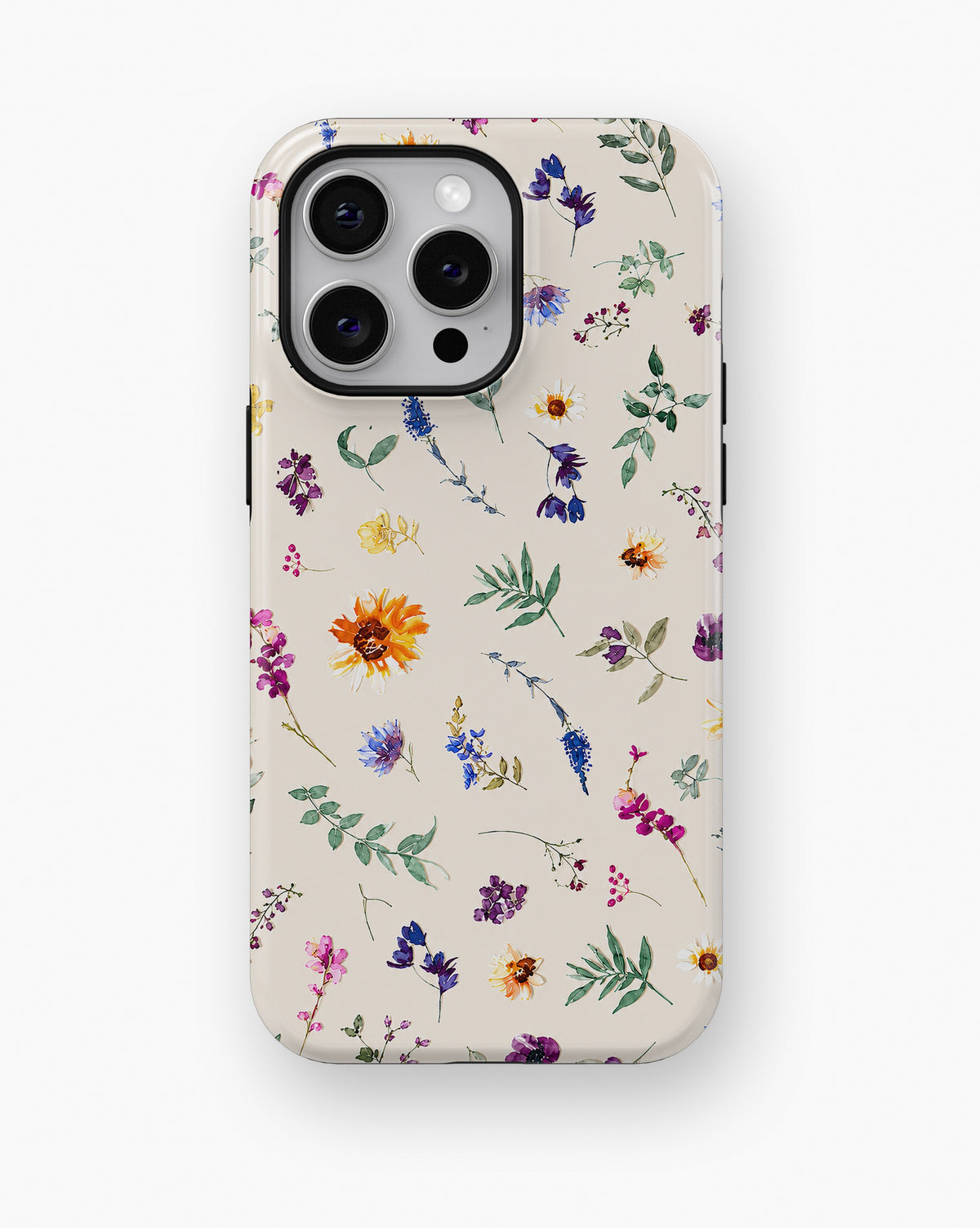 Cream watercolor wildflower bee shockproof case for iPhone Pro Max models