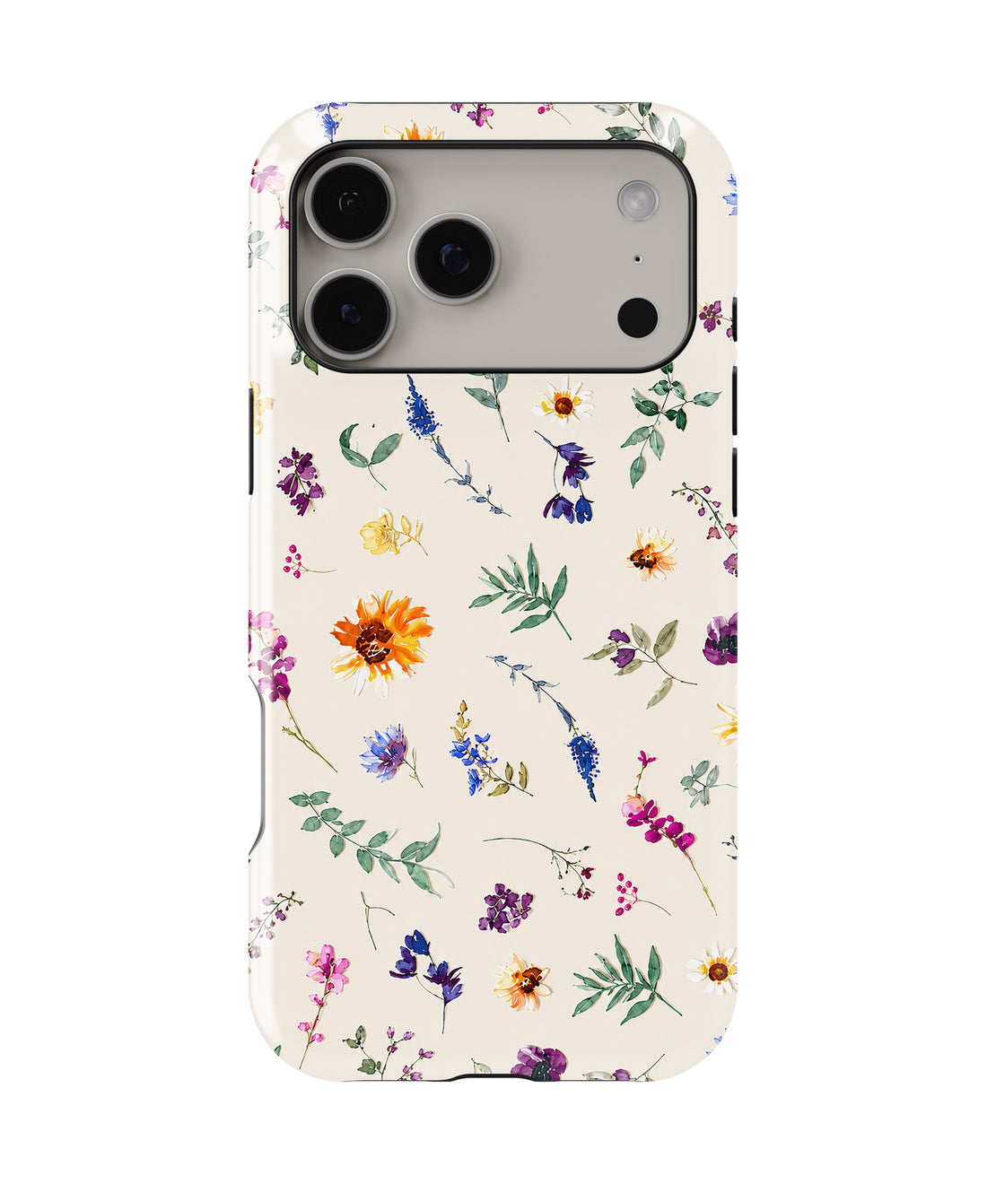 Cream watercolor wildflower bee shockproof MagSafe iPhone case for iPhone 17 Pro Max