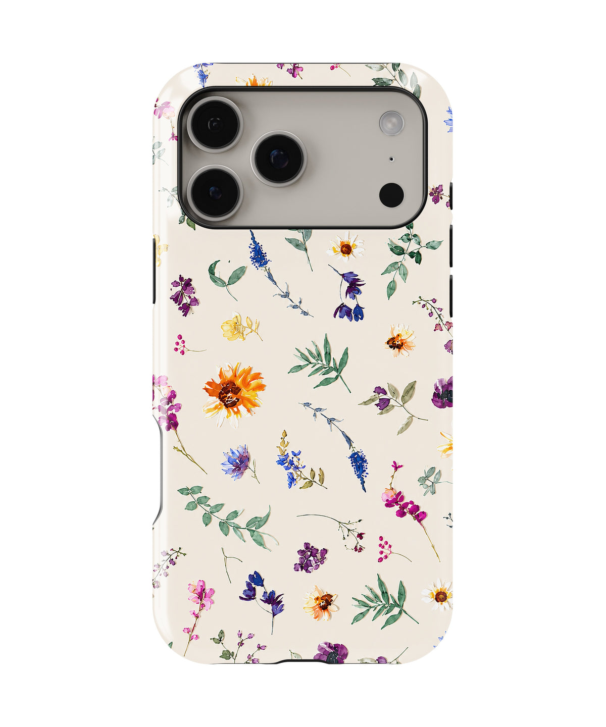 Cream watercolor wildflower bee shockproof MagSafe iPhone case for iPhone 17 Pro Max