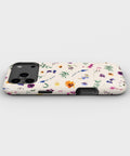 Cream wildflower bee tough iPhone case with raised camera and edge protection
