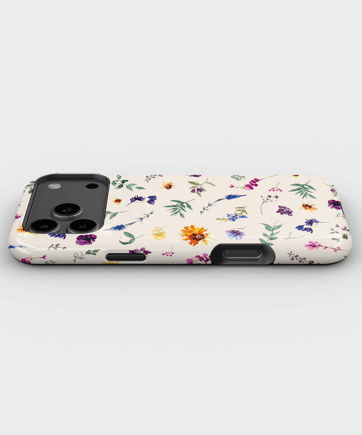 Cream wildflower bee tough iPhone case with raised camera and edge protection