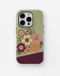 Sage green burgundy Y2K retro floral polka dot shockproof case for iPhone Pro models