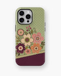 Sage green burgundy Y2K retro floral polka dot shockproof case for iPhone Pro Max models