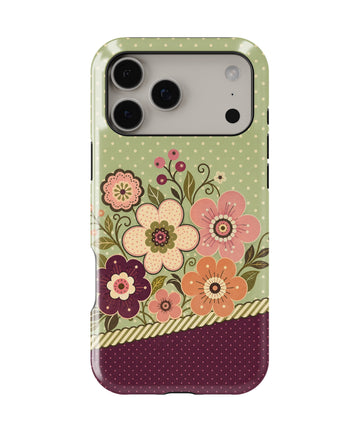 Sage green burgundy Y2K retro floral polka dot shockproof MagSafe iPhone case for iPhone 17 Pro Max