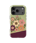 Sage green burgundy Y2K retro floral polka dot MagSafe iPhone tough case for iPhone 17 Pro