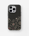 Black cream Y2K floral line art polka dot shockproof case for iPhone Pro models
