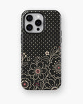 Black cream Y2K floral line art polka dot shockproof case for iPhone Pro Max models
