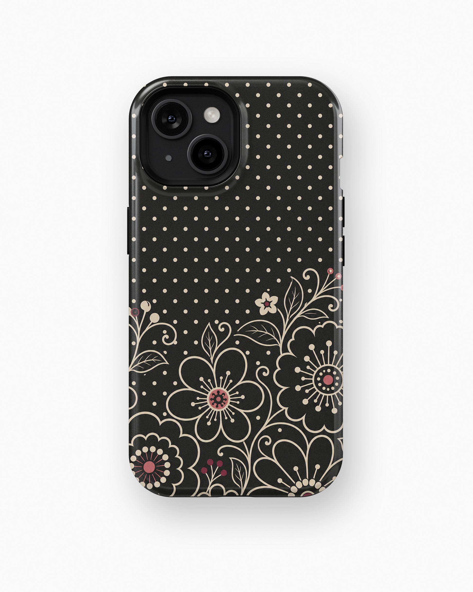 Black cream Y2K floral line art polka dot shockproof case for standard iPhone models
