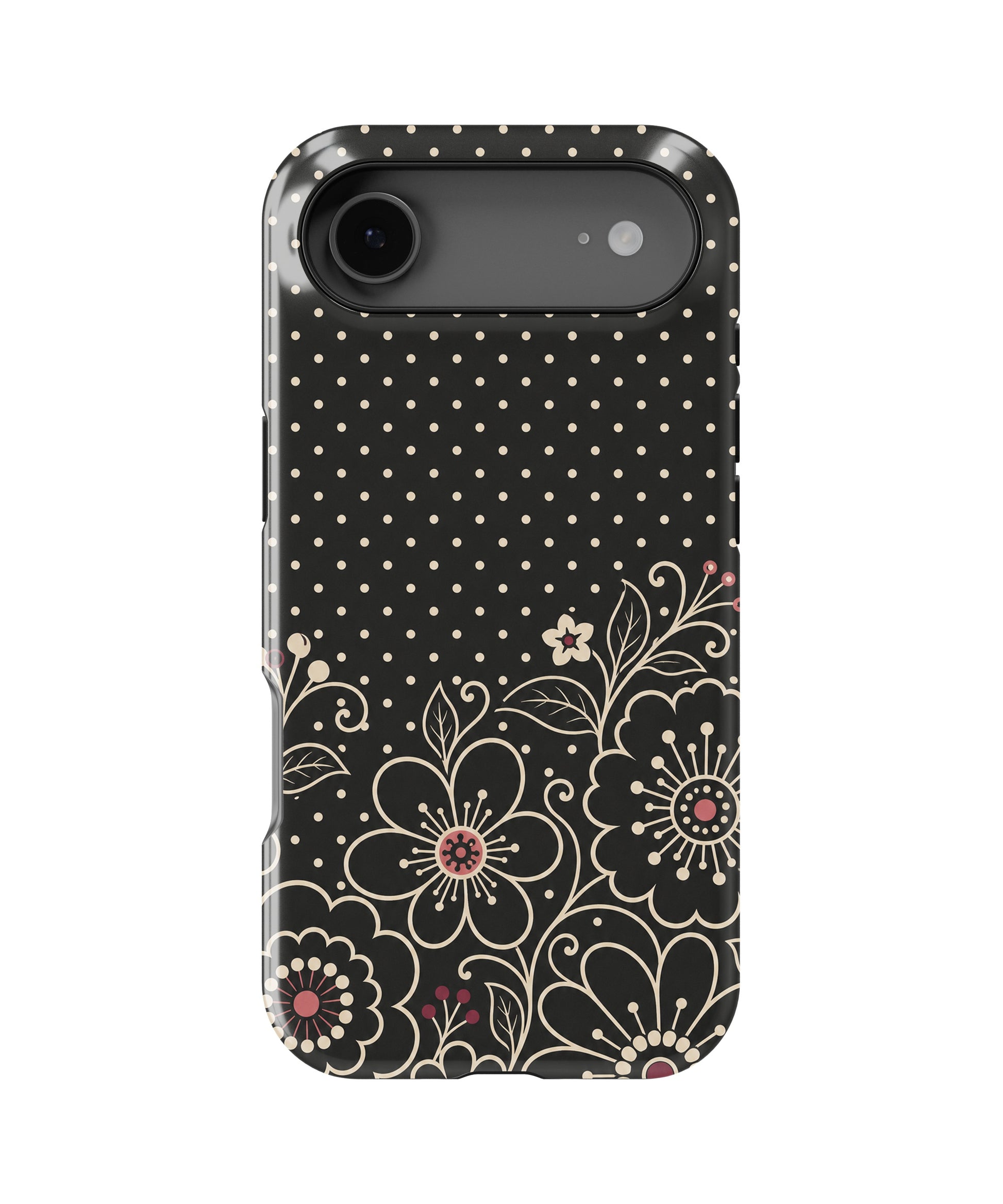 Black cream Y2K floral line art polka dot MagSafe iPhone tough case for iPhone 17 Air