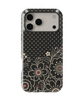 Black cream Y2K floral line art polka dot shockproof MagSafe iPhone case for iPhone 17 Pro Max