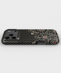 Black cream Y2K floral line art polka dot tough iPhone case with raised camera and edge protection