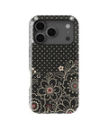 Black cream Y2K floral line art polka dot MagSafe iPhone tough case for iPhone 17 Pro