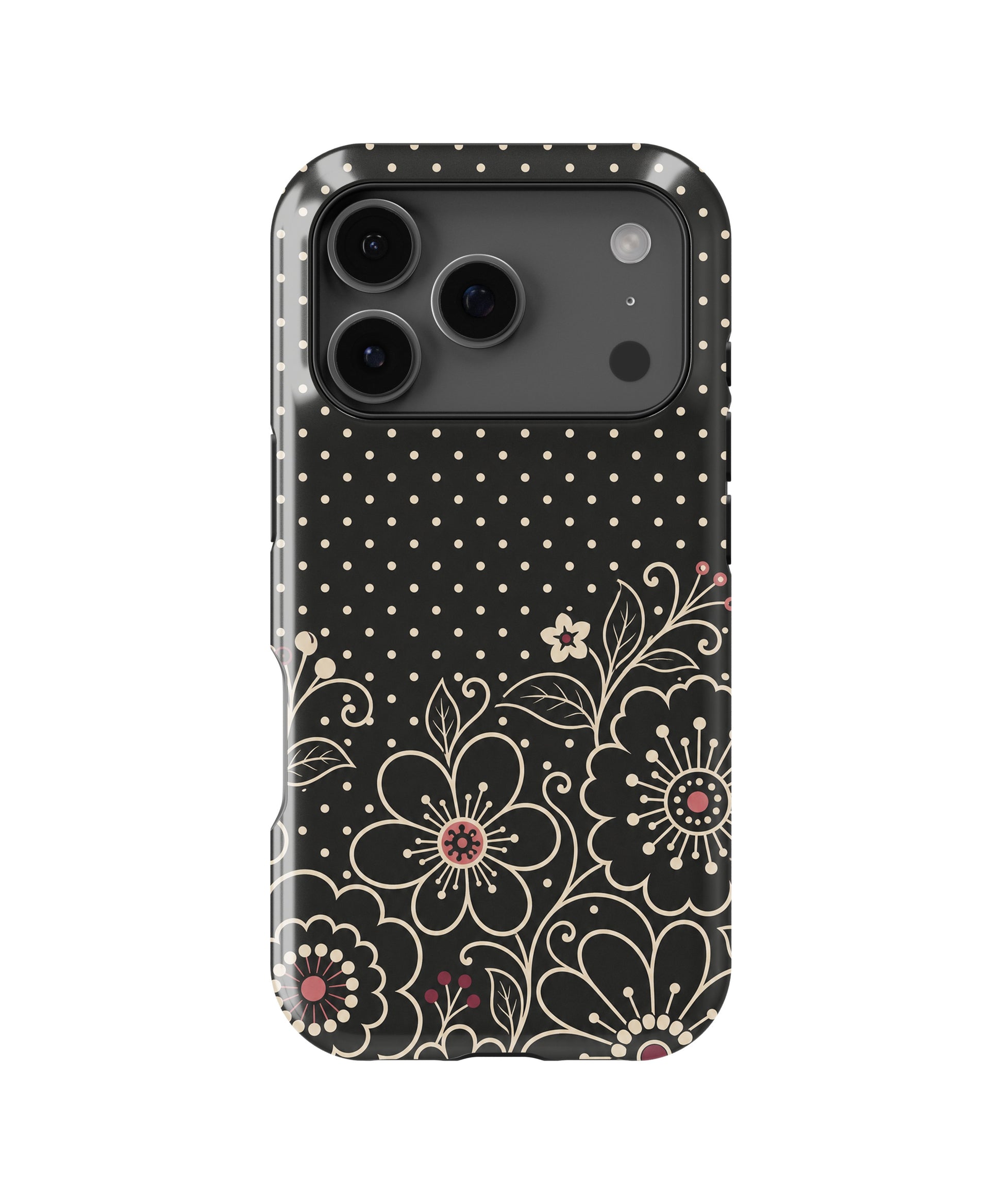 Black cream Y2K floral line art polka dot MagSafe iPhone tough case for iPhone 17 Pro